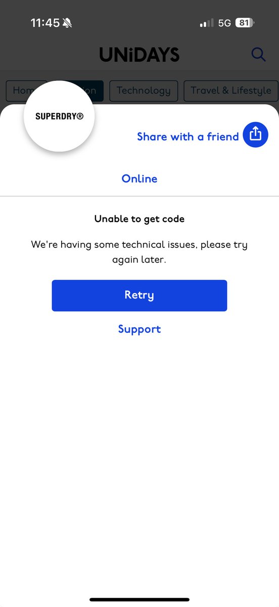 AjayBhatoa's tweet photo. @UNiDAYS_Help how come all codes are unavailable for the last week? Is there an issue with the system please? https://t.co/rMZ2HOPyIy