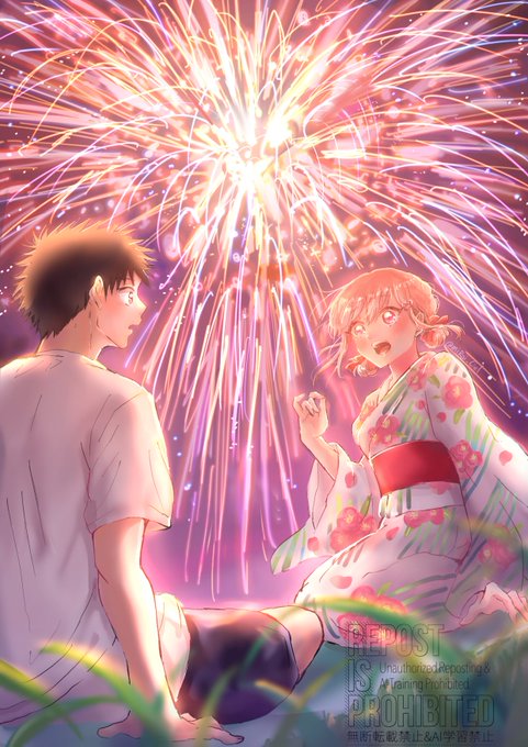 【テラタク⠀】アオのハコ 千夏と大喜の浴衣イラスト 版画 テラタク⠀】アオのハコ 千夏と大喜の浴衣イラスト 版画