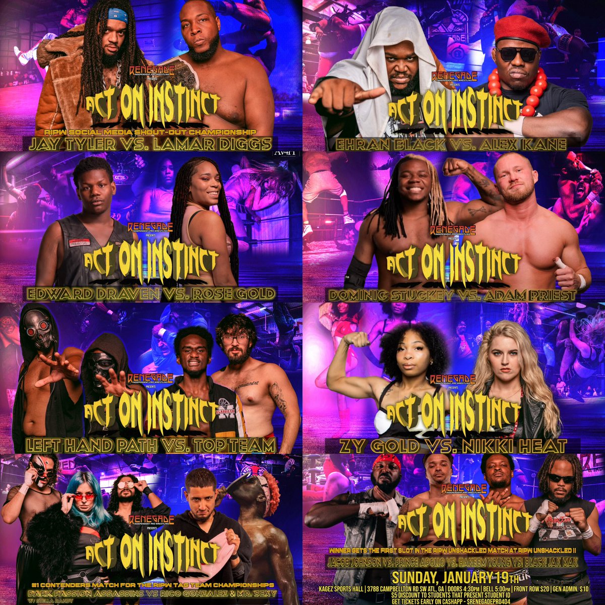 RIPWrestling's tweet image. Don’t forget to come support your local superstars Atlanta MLK WEEKEND !!  Food l, Drinks, and Wrestling !!  3788 Campbellton Road Sw Atlanta ! Doors open🚪 4:30 Belltime 🔔 5:00 Front Row 20$ General Admission 10$ Student Discount 5$ with ID