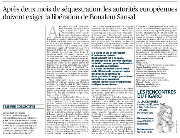 Le Laboratoire de la République (@labrepublique) on Twitter photo Le comité de soutien à #BoualemSansal interpelle les autorités européennes pour œuvrer en faveur de la libération de l’écrivain!
#liberezBoualemSansal
<a href="/jmblanquer/">Jean-Michel Blanquer</a> <a href="/RevuePol/">Revue Politique</a> <a href="/afpfr/">Agence France-Presse</a> <a href="/LePoint/">Le Point</a> <a href="/franceinfo/">franceinfo</a> <a href="/MarianneleMag/">Marianne</a> @benedetti65 @le_Figaro <a href="/noellelenoir/">noelle lenoir</a> <a href="/StephaneRozes/">Stéphane Rozès</a> Le comité de soutien à #BoualemSansal interpelle les autorités européennes pour œuvrer en faveur de la libération de l’écrivain!
#liberezBoualemSansal
<a href="/jmblanquer/">Jean-Michel Blanquer</a> <a href="/RevuePol/">Revue Politique</a> <a href="/afpfr/">Agence France-Presse</a> <a href="/LePoint/">Le Point</a> <a href="/franceinfo/">franceinfo</a> <a href="/MarianneleMag/">Marianne</a> @benedetti65 @le_Figaro <a href="/noellelenoir/">noelle lenoir</a> <a href="/StephaneRozes/">Stéphane Rozès</a>