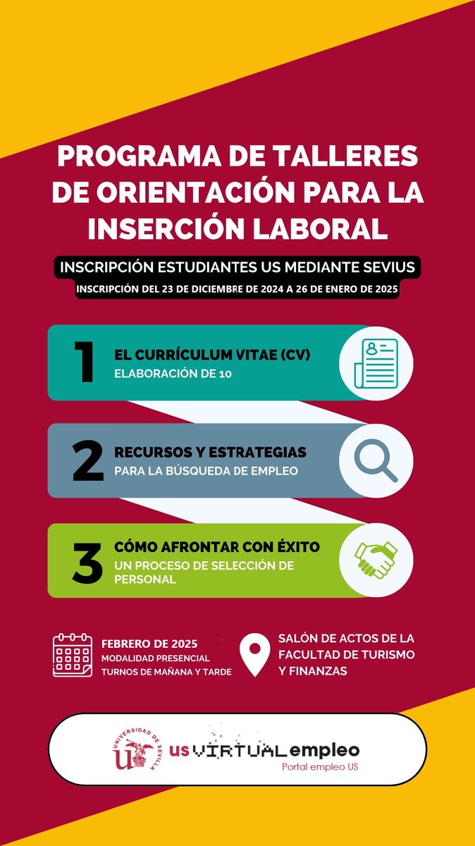 Universidad de Sevilla (@unisevilla) on Twitter photo 💡Vuelven los exitosos talleres de <a href="/speie_us/">Prácticas y Empleo US</a> para la inserción laboral
🎒Aprovéchalos y desarrolla tu talento en la US
ℹ️tinyurl.com/3tkjzwhb
🗓️ Solicitudes: hasta el 26 de enero 💡Vuelven los exitosos talleres de <a href="/speie_us/">Prácticas y Empleo US</a> para la inserción laboral
🎒Aprovéchalos y desarrolla tu talento en la US
ℹ️tinyurl.com/3tkjzwhb
🗓️ Solicitudes: hasta el 26 de enero
