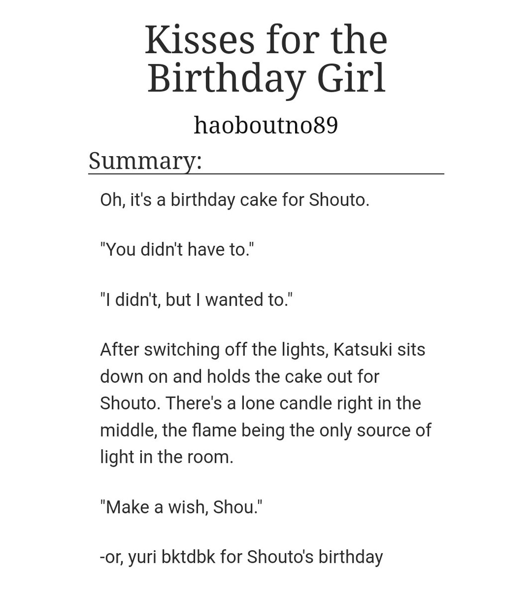 Happy Birthday to Shouto Todoroki!🎉

I've brought to you yuri/wlw Shouto x Katsuki fluff to celebrate his birthday and finally get out of my writer's block

I hope you enjoy!💙🧡

archiveofourown.org/works/62122729