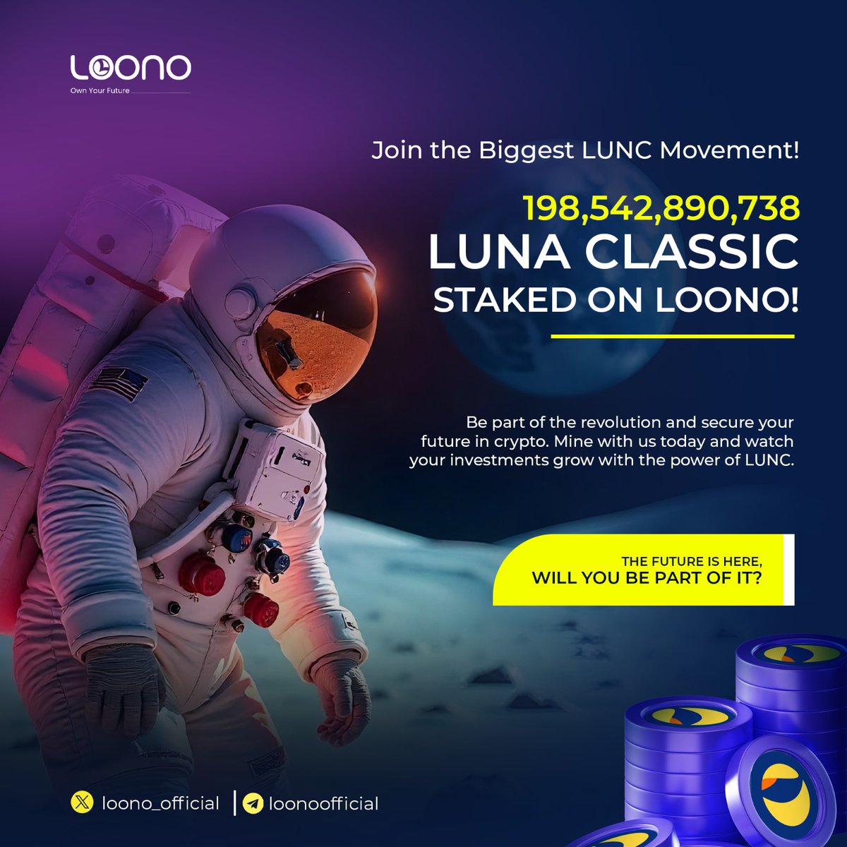loono_official's tweet photo. 📢 BREAKING: 198,542,890,738 $LUNC STAKED on the LOONO Platform!
🚀 Join the BIGGEST LUNC Movement today—stake, grow, and thrive with us.
🌕 $LUNC is shaping the future of crypto. Don’t be left behind!
#LUNCStaking #LunaClassic #CryptoRevolution #LOONO #CryptoFuture https://t.co/LgNYlqKhf5