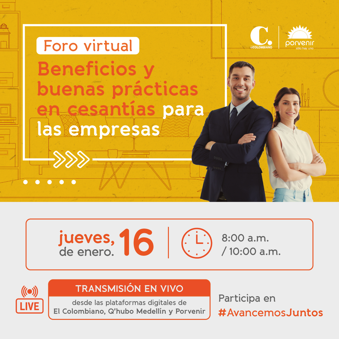 elcolombiano's tweet photo. 💡 En este foro virtual conversaremos sobre beneficios y buenas prácticas en cesantías para las empresas.

🗓️ 16 de enero - 8:00 a.m.

Inscríbete aquí y #AvancemosJuntos ➡️ https://t.co/kD1lW8585Z https://t.co/UKaQamHFwa