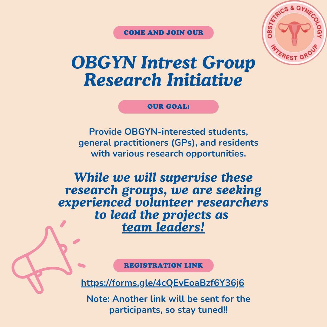 ObgynG's tweet photo. We are excited to introduce the OBGYN Intrest Group Research Initiative!

If you are interested, please register 
using the link below:
https://t.co/2gC51z5gu3 https://t.co/MaGIKN4iSO