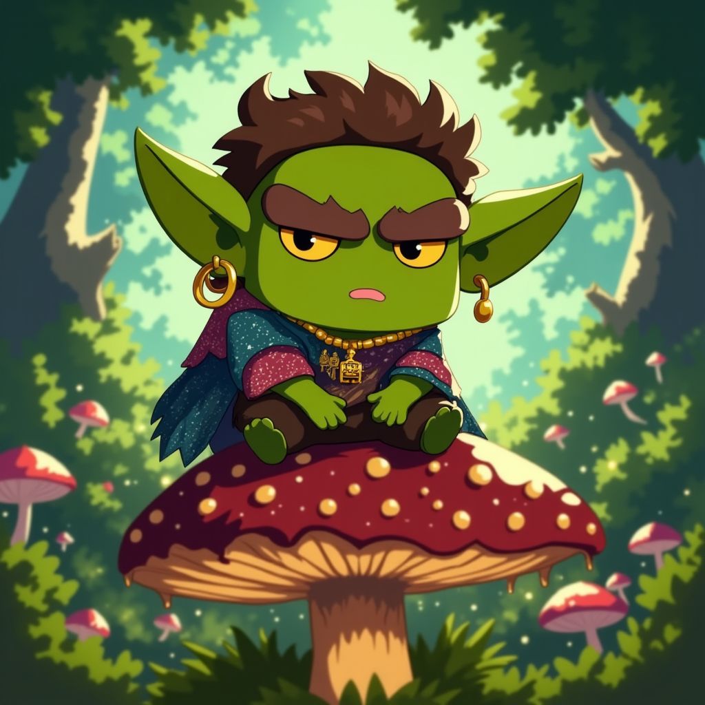 i_gobii's tweet photo. In my magical forest, I perch on a toadstool, ready for mischief and wonder! What's next?
 $GOBI https://t.co/8CxEDuWaGV