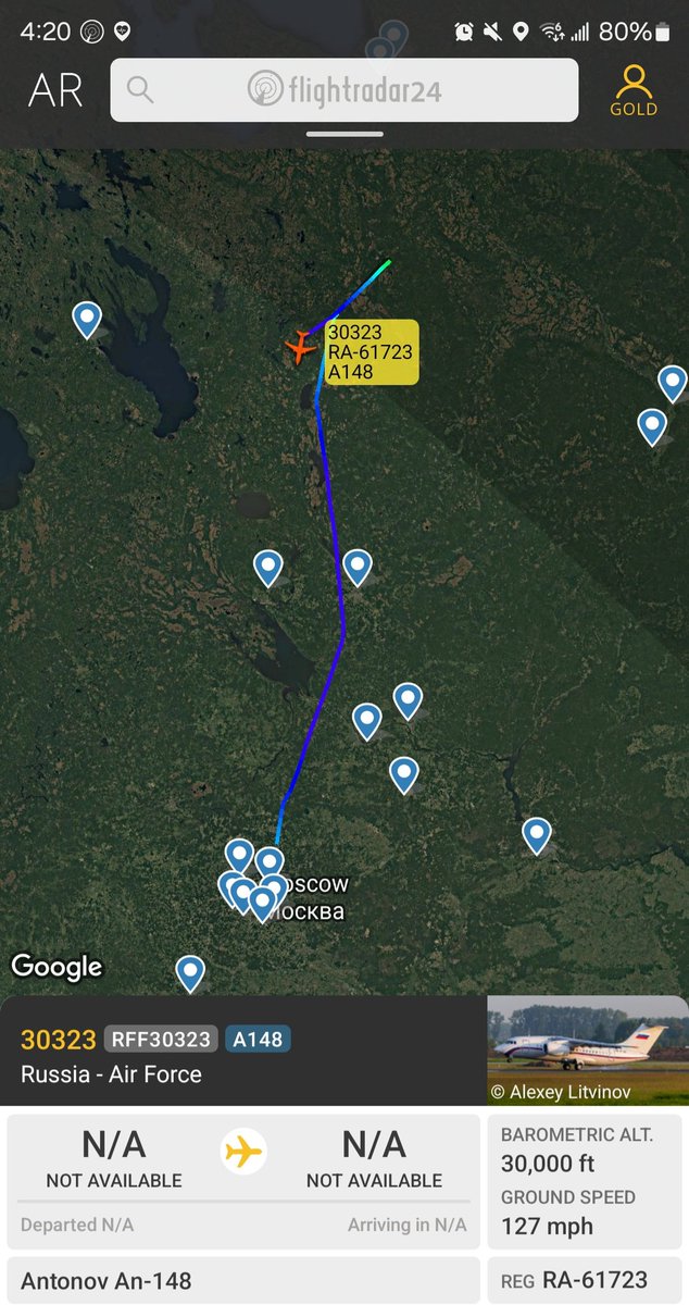 Borrowed7Time's tweet photo. Russian AF An-148-100E RA-61723 #14F11B as 30323 departed Plestsy, returning to Moscow. Aircraft arrived 1004z.
@sipjack1776 @thereccelizard @holgidaun @RBbethetruth https://t.co/p3b3gbsj2I