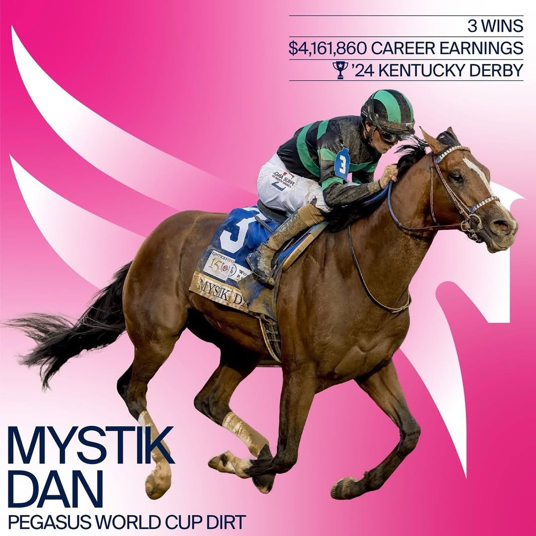 Kentucky Derby champion MYSTIK DAN 🐎 is pointing to the #PegasusWorldCup Dirt.

MYSTIK DAN 🐎 looks to give trainer Kenny McPeek his first Pegasus win. 

Will he be your pick❓

🏆: Pegasus World Cup
🗒️: Saturday 25th January 
📍: Gulfstream Park

<a href="/PegasusWorldCup/">Pegasus World Cup</a>