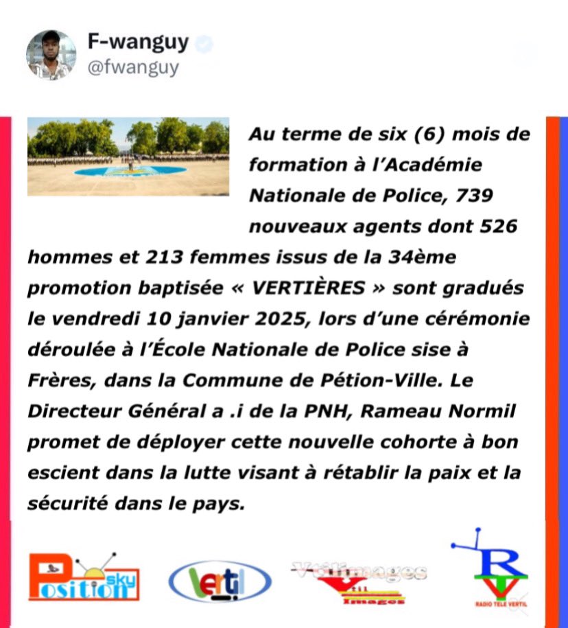 fwanguy's tweet photo. Haïti: 739 nouveaux agents dont 213 femmes grossissent l'effectif de la police https://t.co/ihEEr1TLNS