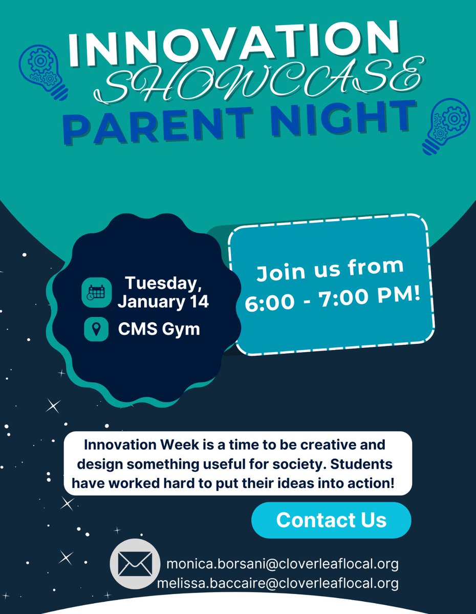 Attention all 8th grade parents: Please join us for our Innovation Showcase parent night on January 14th from 6-7pm. The 8th graders have been working so hard on their projects and we would love to show it off!