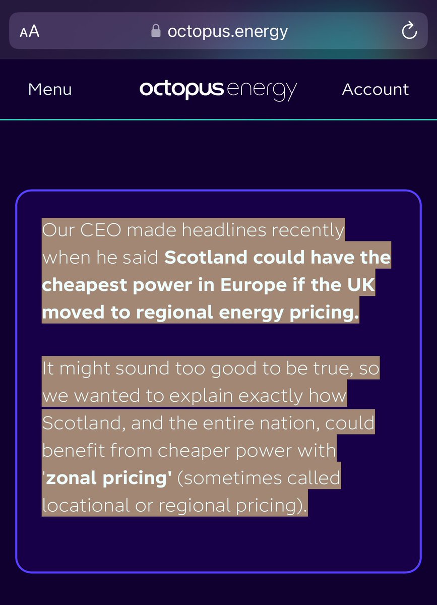 thomasjohngavin's tweet photo. @scepticpost @JohnSwinney @ShonaRobisonMSP UK gov retains control over energy policy in Scotland. Most renewables + oil & gas flow south. Octopus energy’s CEO said #Scotland could have cheapest electricity in Europe with #zonalpricing. Would Westminster allow us, unlikely. https://t.co/2vJ3JPWfBK). https://t.co/R4SQGuX3aP