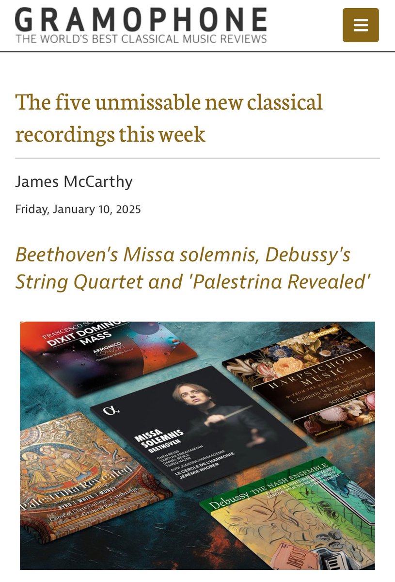 ClareChoir's tweet photo. Thank you @GramophoneMag for selecting our Palestrina Revealed as one of your unmissable new classical recordings this week! 😍
#Palestrina #PalestrinaRevealed #newalbum #newrelease #choral #Clare #ClareCollege #grahamross https://t.co/56y7awZbsl