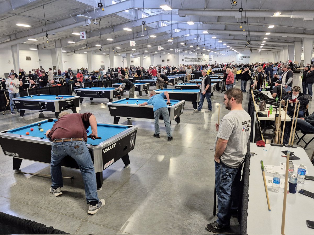 FonnerRacing's tweet photo. What happens at Fon before the race meet? Just 96 pool tables, and the Tournament of the Heartland - Nebraska State pool tournament on campus at our Pinnacle Bank Expo Center. @pinnbank @NebraskaTourism @SeeGrandIsland https://t.co/5pxYPiFeQn