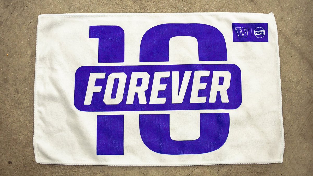 UWAthletics's tweet photo. 1 week until the 🐐 goes to the rafters!

Fans in attendance next Saturday can claim this Forever 10 rally towel at their seat. 

#GoHuskies x #KP10 https://t.co/oN5MRlDAzQ