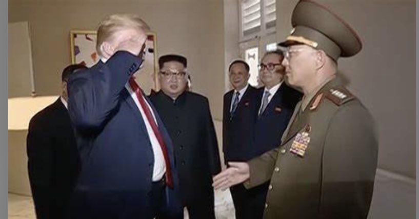 Trump refuses to put his hand over his chest for a fellow president but eagerly salutes a North Korean soldier.  

Not a single redeeming quality.