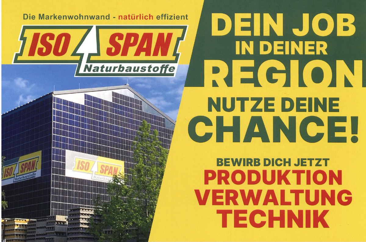 DEIN JOB IN DEINER REGION | ISO SPAN ist ein europaweit erfolgreiches Unternehmen | am Firmenstandort in Ramingstein werden mehrere Mitarbeiter eingestellt … | isospan.eu 
Tel. 06475 2510 - E-Mail. info@isospan.at