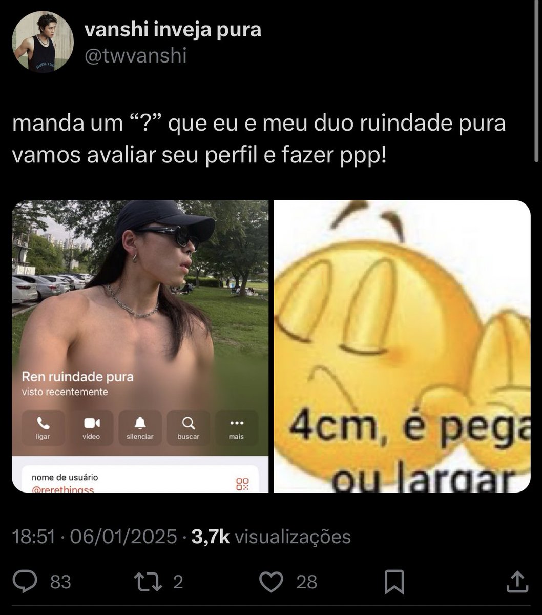 twvanshi's tweet photo. eu já x eu nunca:
— postei uma brincadeira de “ppp” ou avaliar perfil pra alguém *específico* responder (e ficou chateado adiando ela NÃO botou o ponto no seu post) https://t.co/jewcgaAiPU