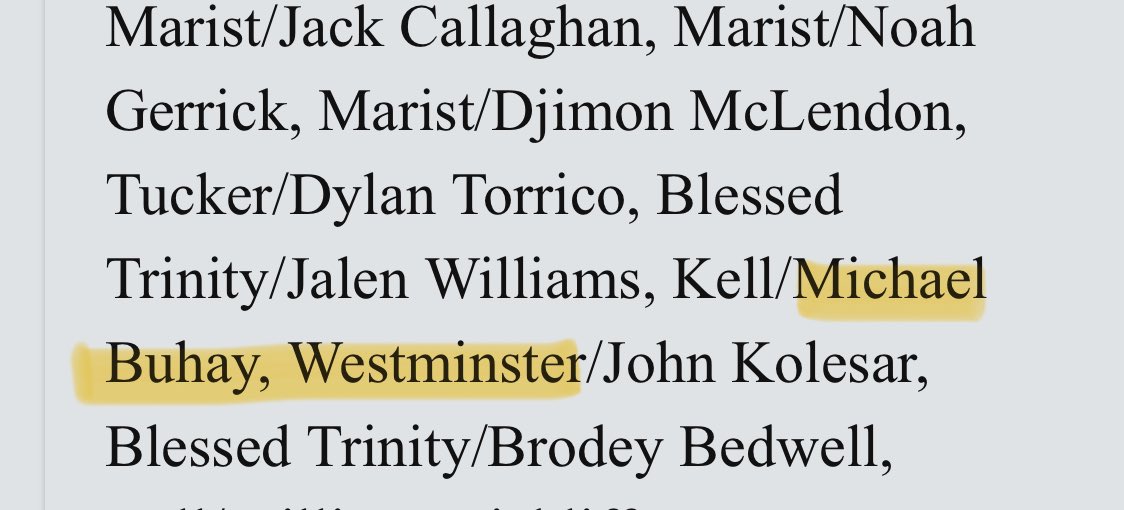 Michael Buhay (@michaelbuhay3) on Twitter photo Excited to be named honorable mention All State <a href="/RecruitGeorgia/">Recruit Georgia</a>
<a href="/Wildcatfbatl/">Westminster Football</a> <a href="/CoachWild15/">Marty Wild</a> <a href="/QBCountry/">QB Country</a> <a href="/GJenk10/">Greg Jenkins</a> <a href="/CWilson_1Shot/">Cedrick Wilson</a> @GAVarsityRivals Excited to be named honorable mention All State <a href="/RecruitGeorgia/">Recruit Georgia</a>
<a href="/Wildcatfbatl/">Westminster Football</a> <a href="/CoachWild15/">Marty Wild</a> <a href="/QBCountry/">QB Country</a> <a href="/GJenk10/">Greg Jenkins</a> <a href="/CWilson_1Shot/">Cedrick Wilson</a> @GAVarsityRivals