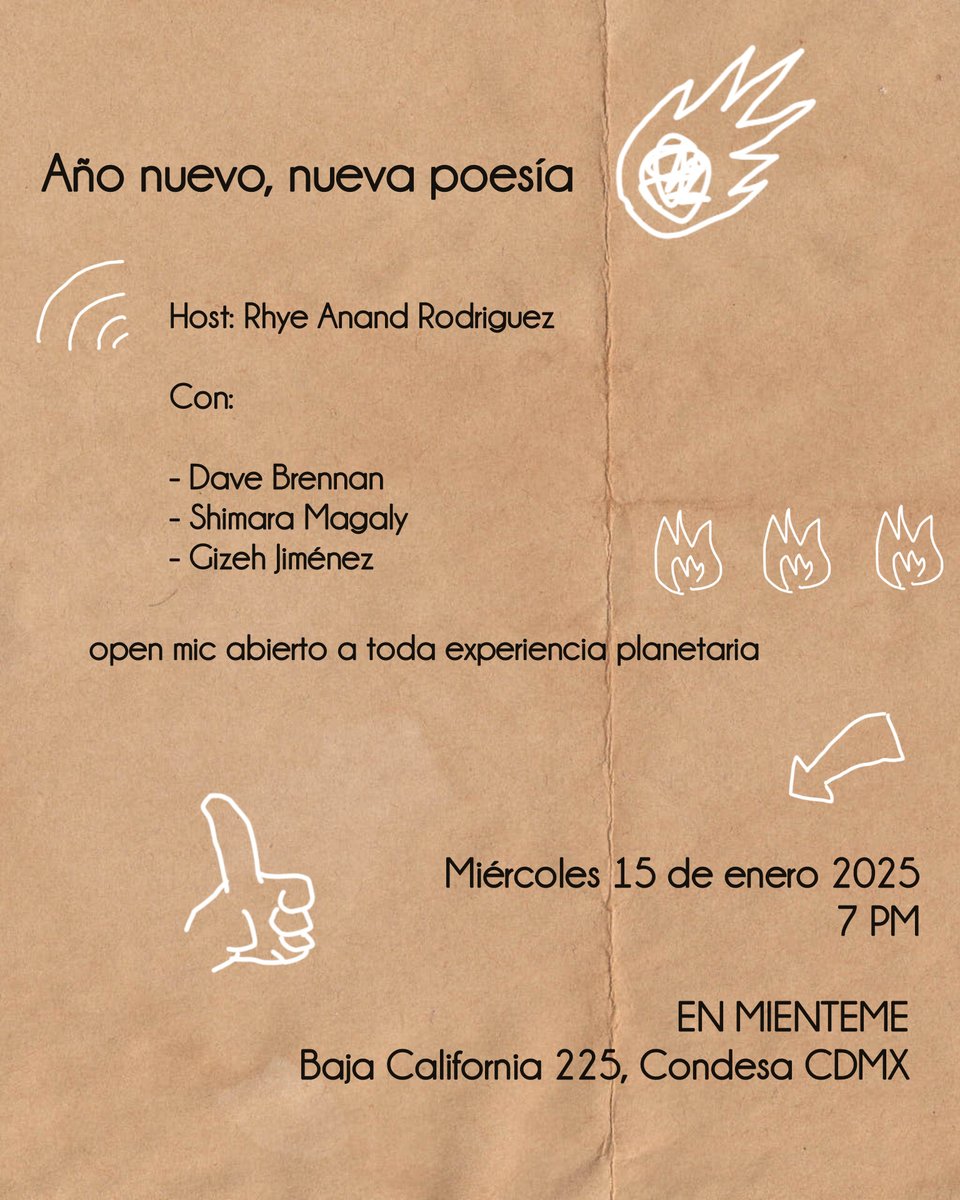 Próximo miércoles 15 de enero a las 7pm nos vemos en baja California 225 en la condesa cdmx para más poesía y café