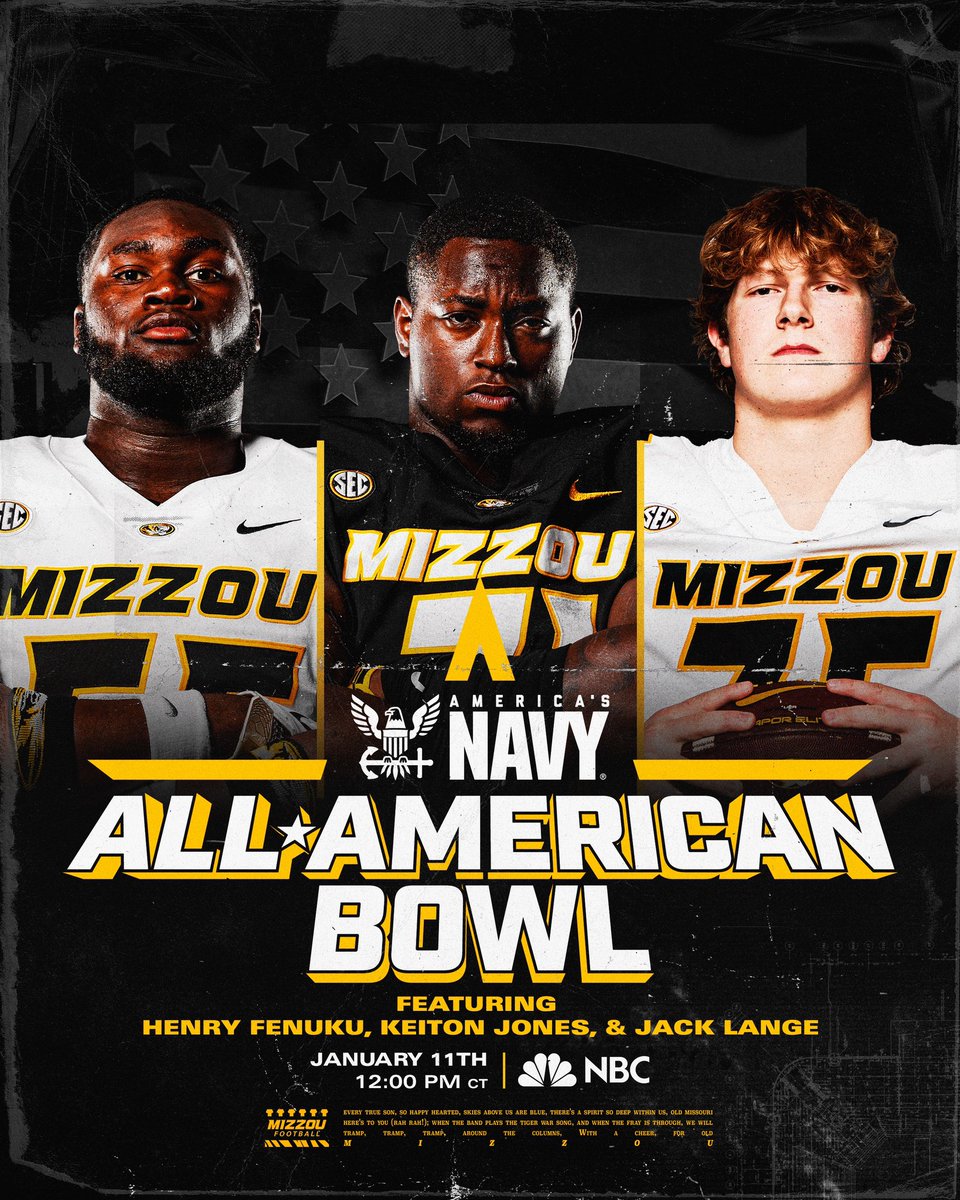 Tune in to watch a few of our future Tigers compete in the Navy All-American Bowl 👀 <a href="/NBCSports/">NBC Sports</a> 

<a href="/Henry77Fenuku/">Henry Fenuku</a> x <a href="/jones_keiton/">Keiton Jones</a> x <a href="/JackLange55/">Jack Lange</a> 

#MIZ | #STP