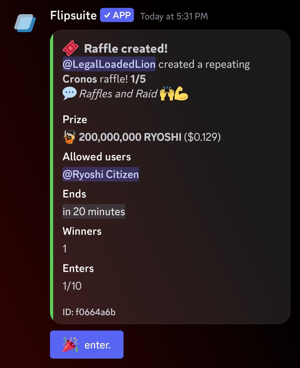 Come join us for raffles of $ryoshi over at the <a href="/EbisusBay/">Ebisu's Bay | GameFi - NFT Market - DEX</a> discord, best memecoin on #CronosChain 💯

discord.gg/VY9gh6ak

<a href="/flipguardxyz/">Flipsuite | Check bio</a> #crofam