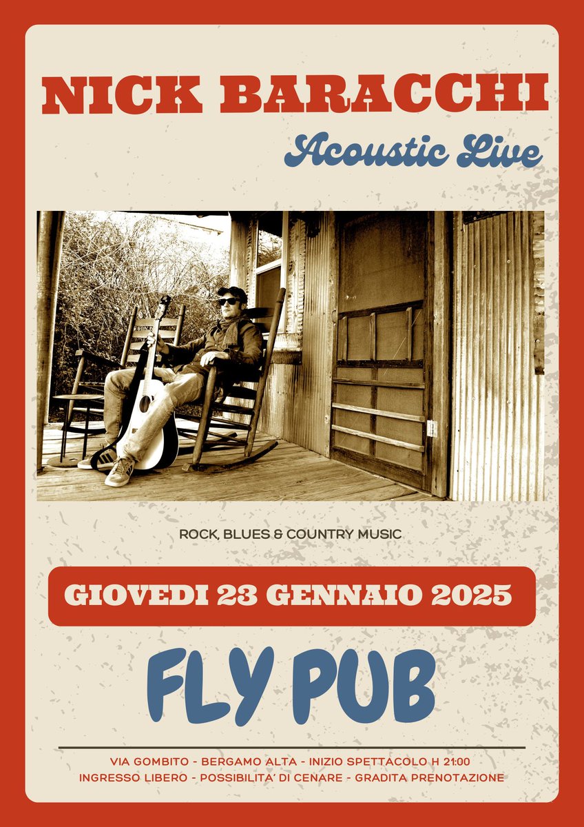 nickbaracchi's tweet photo. Nick Baracchi in concerto le migliori canzoni tratte dalla propria discografia di musica originale e un’accurata selezione di brani classici rock, blues e country.

#live #music #bergamo https://t.co/uYgSXZL6LL