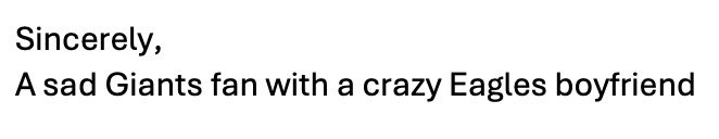 haleyplatt27's tweet photo. the only proper signature for an email moving a 5 PM Sunday meeting during a Philadelphia wildcard game: https://t.co/OLflJByW7k