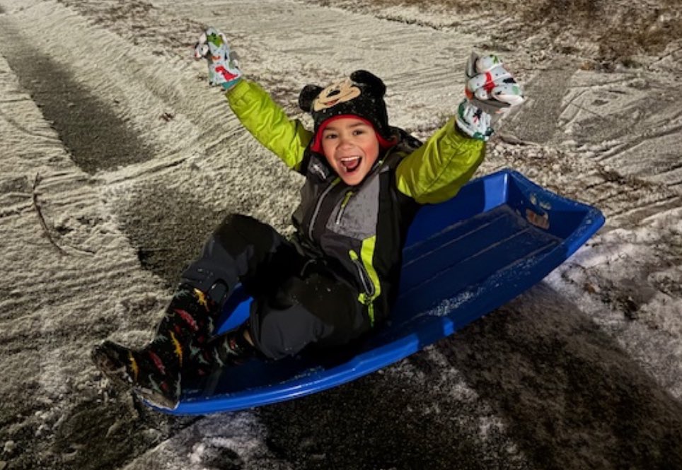 This first grader couldn’t wait until morning. Snow much fun! #CreekLife <a href="/DurhamPublicSch/">Durham Public Schools</a> ing