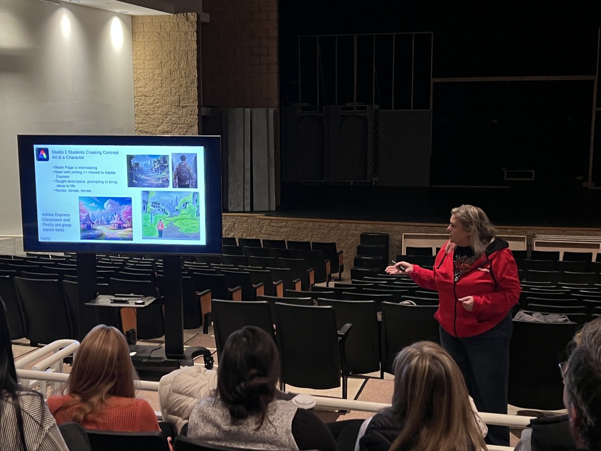 I had so much fun presenting on <a href="/AdobeExpress/">Adobe Express</a> to the Humanities team in #d155. I showcased the use of image generate to develop concept art &amp; character as a resource for a traditional studio class. #adobeedu #adobecreativeEdu #AIinArtClass #clsart
#bigsuccess