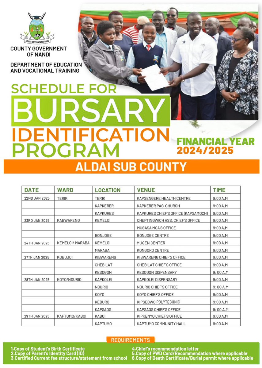 Municipality029's tweet photo. Nandi County Bursary Identification Program..

Tell a friend to inform another. https://t.co/kk37tVggvI