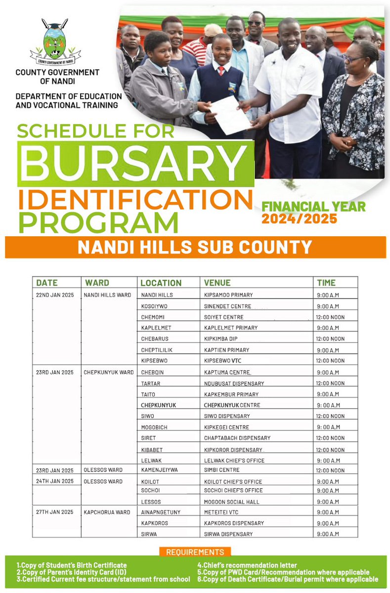 Municipality029's tweet photo. Nandi County Bursary Identification Program..

Tell a friend to inform another. https://t.co/kk37tVggvI