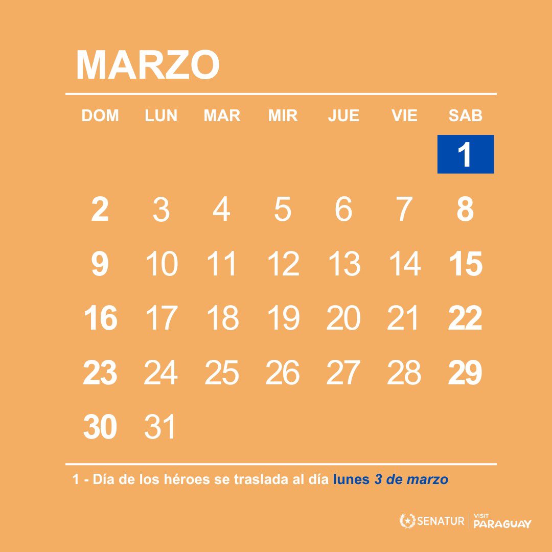 Senatur_Py's tweet photo. 🇵🇾📆 Feriados largos para impulsar el turismo interno 🌟

Esta medida, impulsada por la Senatur, busca fortalecer las economías locales y promover el patrimonio histórico y cultural. 

A través del Decreto N° 3047, el Poder Ejecutivo aprobó el traslado de feriados nacionales>> https://t.co/tJuM7XNnSD