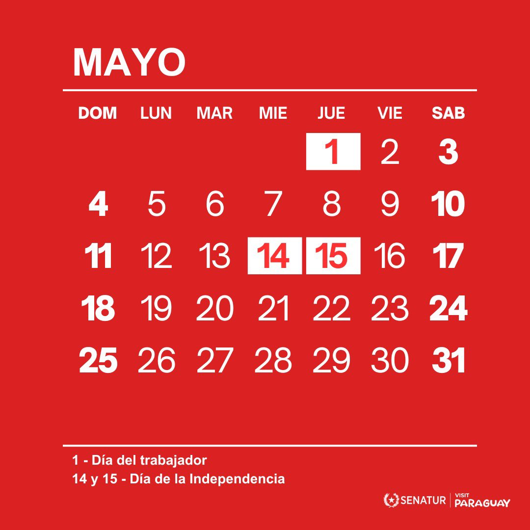 🇵🇾📆 Feriados largos para impulsar el turismo interno 🌟

Esta medida, impulsada por la Senatur, busca fortalecer las economías locales y promover el patrimonio histórico y cultural. 

A través del Decreto N° 3047, el Poder Ejecutivo aprobó el traslado de feriados nacionales>>