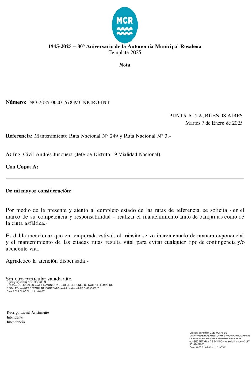 rodrigo_arist's tweet photo. Desde @Mcoronelrosales pedimos a Vialidad Nacional por el mantenimiento de las Rutas Nacionales N° 3 y N° 249. El estado de ambas es complejo y es menester proceder a la conservación de ambos caminos. https://t.co/UZc4sPjhuN