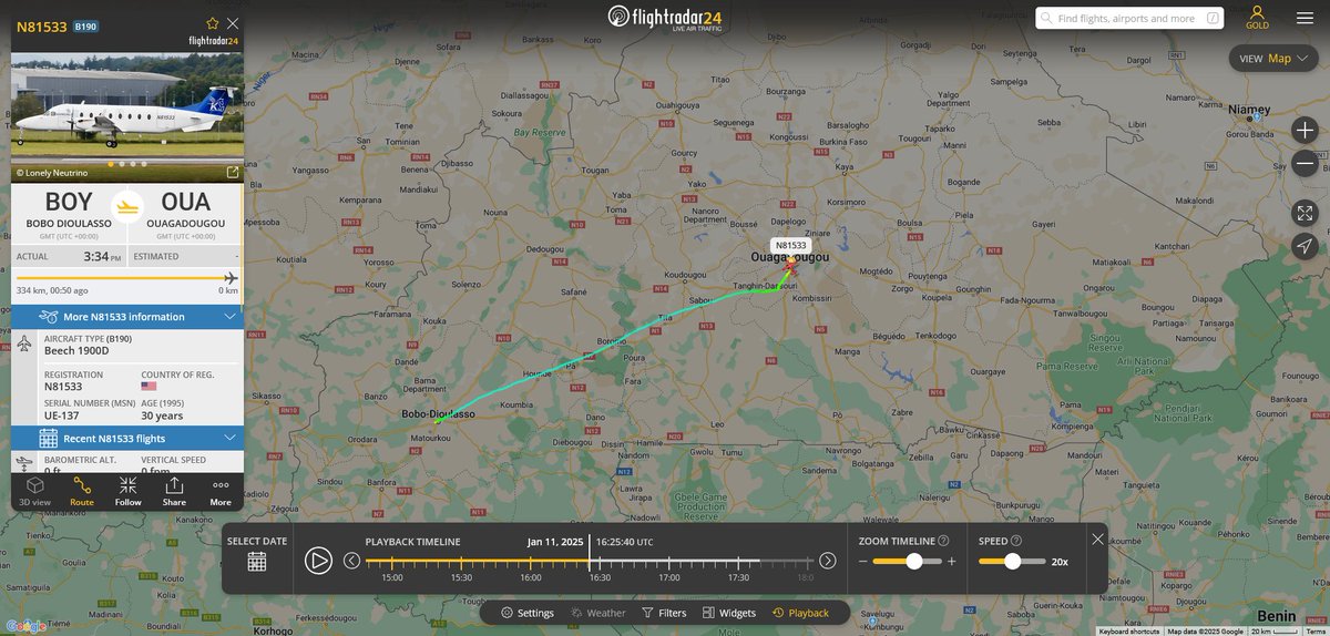 fabsenbln's tweet photo. #BurkinaFaso🇧🇫- New addition to the Kangala Air Express fleet: A Beech 1900D (built in 1995) was transferred from the US to France in July &amp; arrived in Ouaga earlier today. The new XT registration is not yet known. Kangala operates an ATR-72 (XT-AMI) and a Gulfstream IV (XT-KMA). https://t.co/85hWRekCxK
