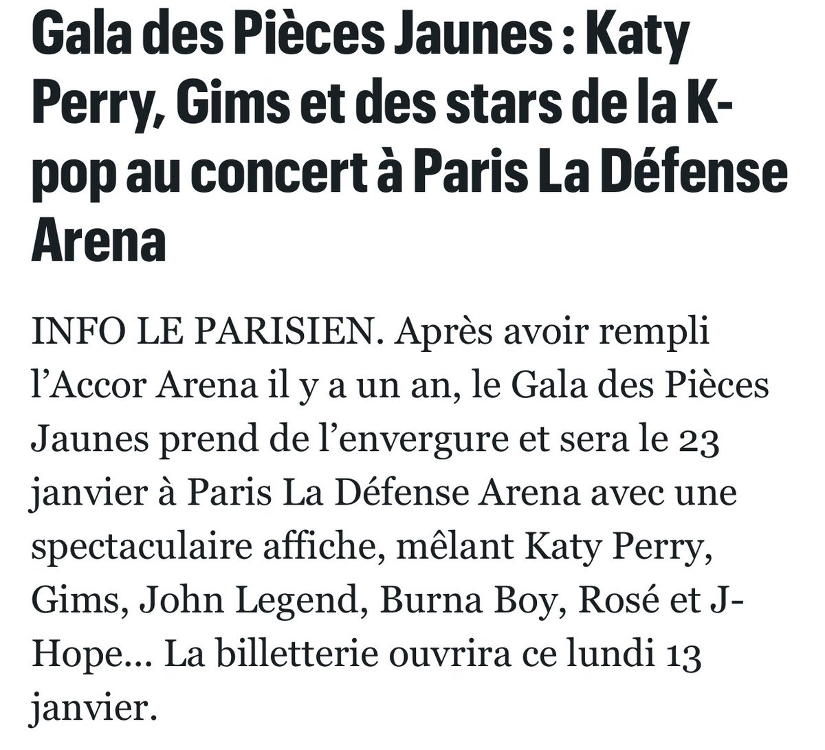 blackpinkbabo's tweet photo. Rosé is scheduled to perform at the Gala des Pièces Jaunes concert on January 23 🥰🤍 https://t.co/a9aBdOk2rA