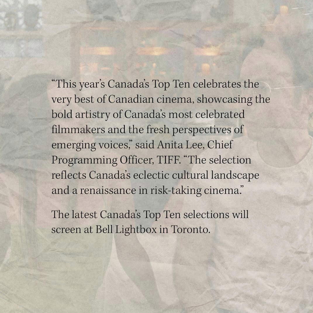 CANADA'S TOP TEN unveiled their list of best Canadian films of the year! Selected by <a href="/TIFF_NET/">TIFF</a> +Canadian film fest programmers. Don’t miss 
seeing these films &amp; enjoy supporting Canadian artists &amp; entertainers - Thanks for sharing <a href="/sookyinlee/">Sook-Yin Lee</a> tiff.net