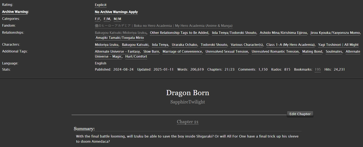 SapMidnight's tweet photo. Okay, the final 'main' chapter of Dragon Born. I'm feeling a lot of emotions, so I can't linger, but I hope you've enjoyed as much as I did.
Comments help keep me motivated!🧡💚#BKDK #BakuDeku #DBAU
Pairs: BkDk, IidaTodo, (Others)
Rating: Explicit
Chapter: 21/23
Link⬇️ https://t.co/R1bmPL5A8v