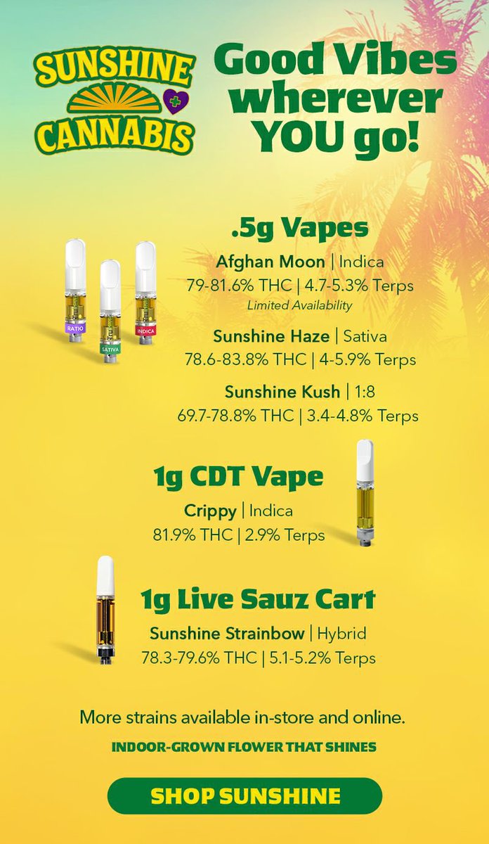 SunshineCannab2's tweet image. Start your weekend off by heating back up our #SunshineState with some favorite #SunshineCannabis☀️products! New , and fresh batches of  #vapecarts &amp;amp; #extracts are now available online and in-stores #SunshineFam , only at your @Trulieve 💚🚨

Shop Now🛒 Trulieve.com