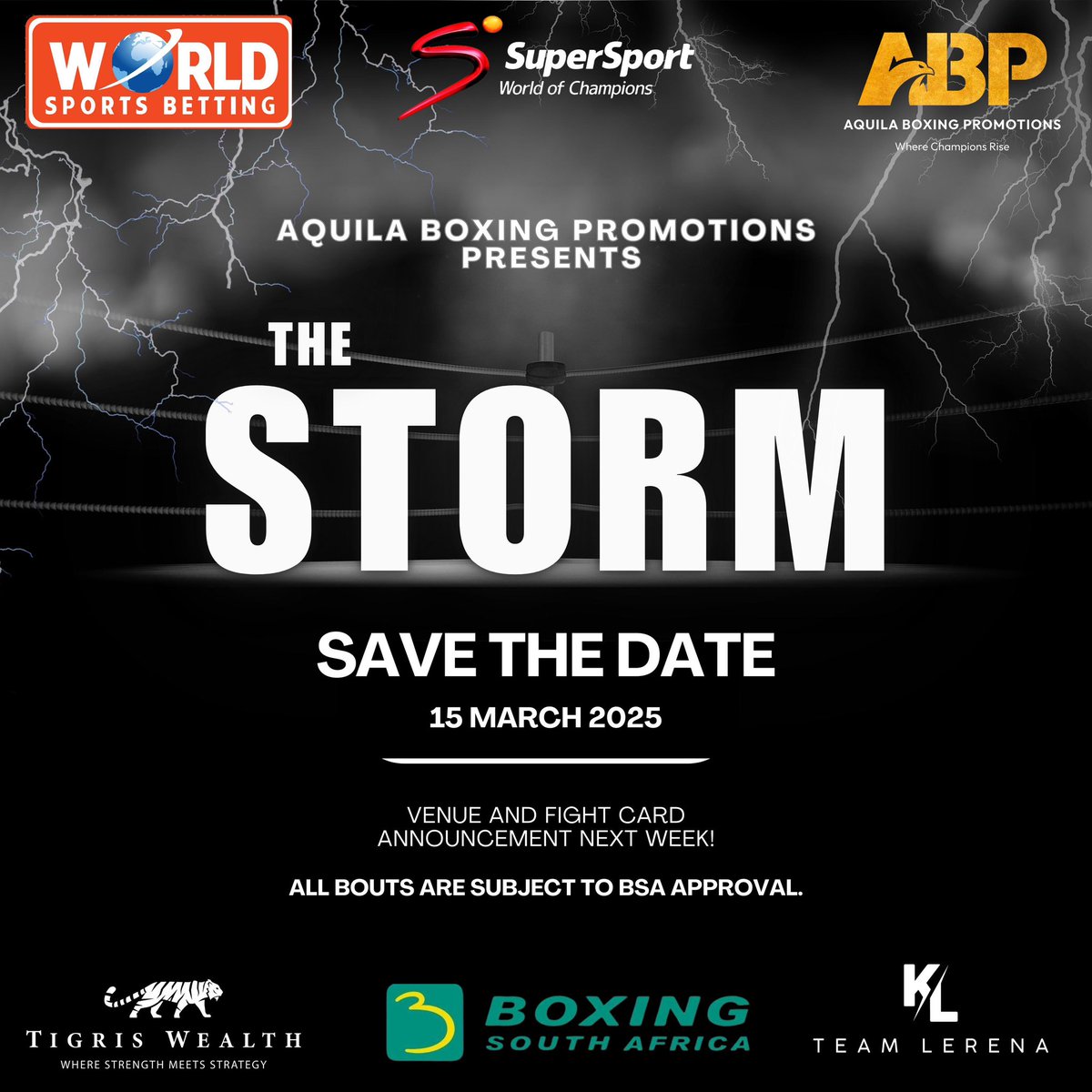 AquilaBoxing's tweet image. 𝐒𝐚𝐯𝐞 𝐓𝐡𝐞 𝐃𝐚𝐭𝐞 🗓️ March 15, 2025. Our fight card is nearly finalised, featuring thrilling matchups, including a competitive ladies bout in honour of Women's History Month 🇿🇦 More details coming soon ! @SuperSportTV @WorldSportsBet @Kevlerenaboxing @GaytonMcK