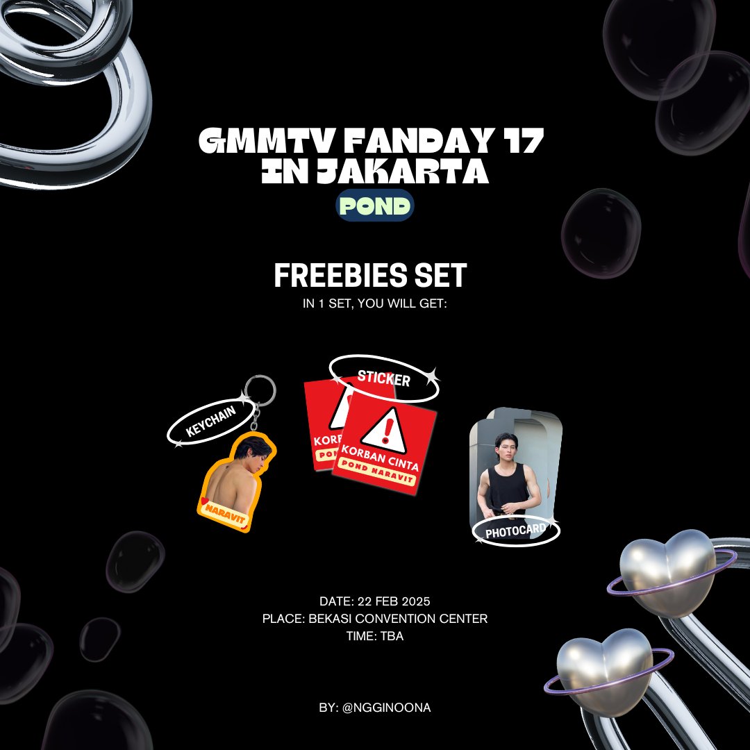 Giveaway/Freebies for #PONDFANDAYxJAKARTA 

I'll be giving out 20 freebies sets ✨

📅: 22 Feb 2025
📍: Bekasi Convention Center
🕛: TBA

Rules:
1. Find me and say hi 👋
2. Exchange / Trade? DM me ✨😎

See you there!
#GMMTVFANDAY17 #ppnaravit <a href="/ppnaravit/">ppnaravit</a>