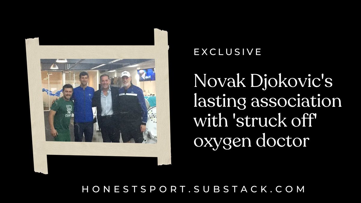 honestsport_ew's tweet photo. In '16, a multiple sclerosis patient died after entering an oxygen chamber in a Melbourne clinic.

The practitioner was once ‘struck off’ and embroiled in a supplement scandal.

He was still behind Novak Djokovic’s box at the ‘23, ‘24 Australian Opens.

🖇️https://t.co/bfhR1ml9ss https://t.co/Qmd3YE42zB