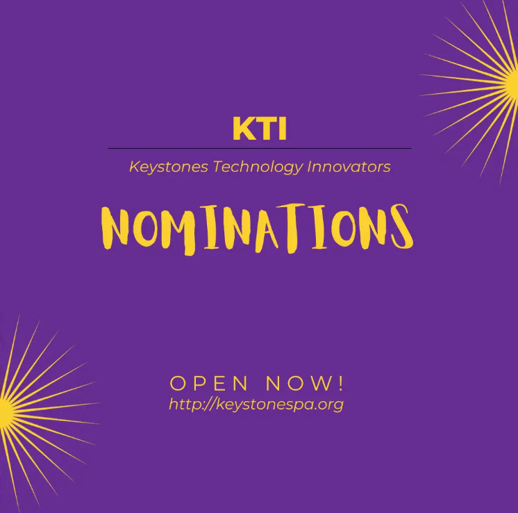 PAECT's tweet photo. The Keystones Technology Innovators program (KTI) has inspired hundreds of educators to improve student learning. KTI’s collaborative network strengthens student learning and inspires educators to try new practices. Make a nomination by February 10 at https://t.co/LemkANQixJ. https://t.co/tZ9orRsF0m