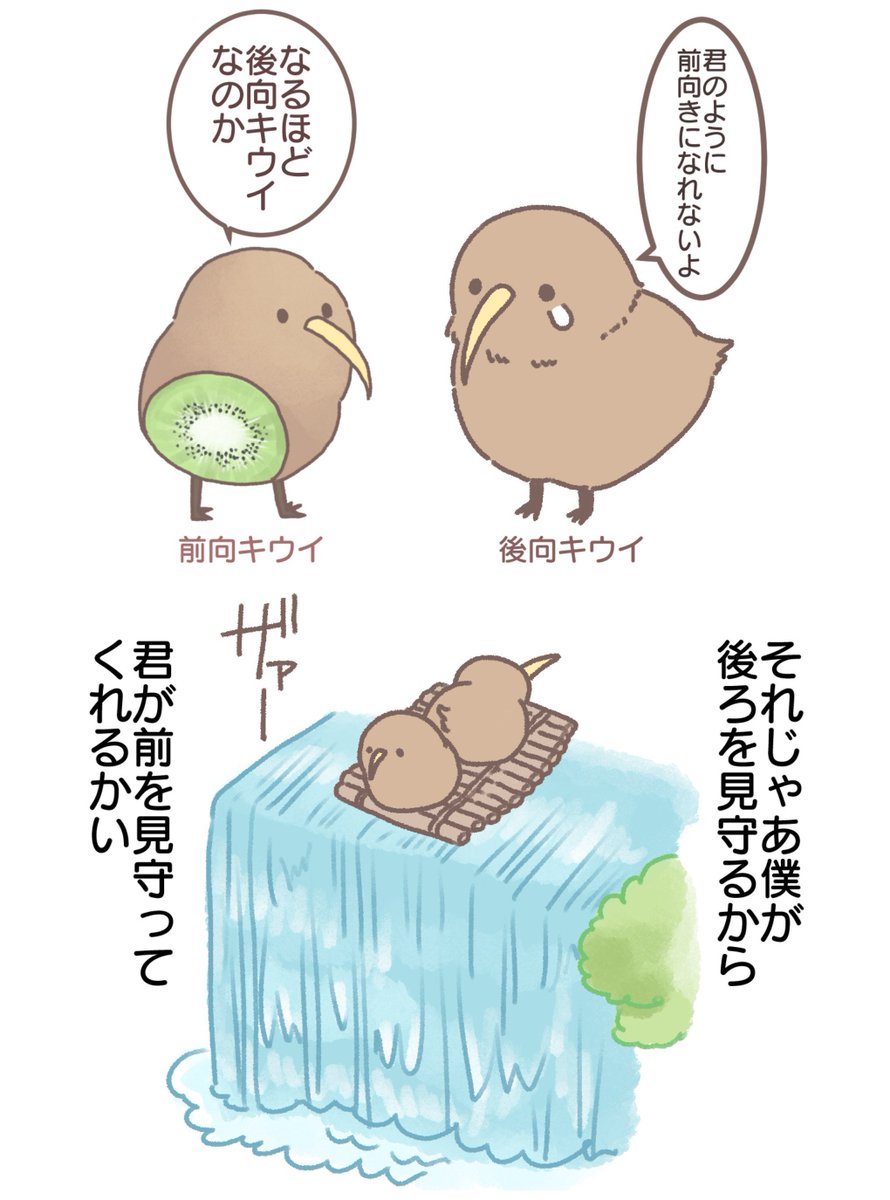 前向キウイと後向キウイ 
