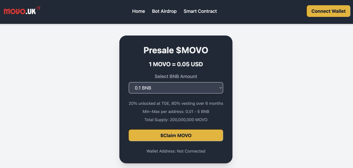 🚀 MOVO Token Presale Phase 1 is Coming Soon! 🚀
Get Airdrop: t.me/claim_movo_air…

Presale: 1 MOVO = 0.05 USD
Listing price: 1 MOVO = 0.08 USD