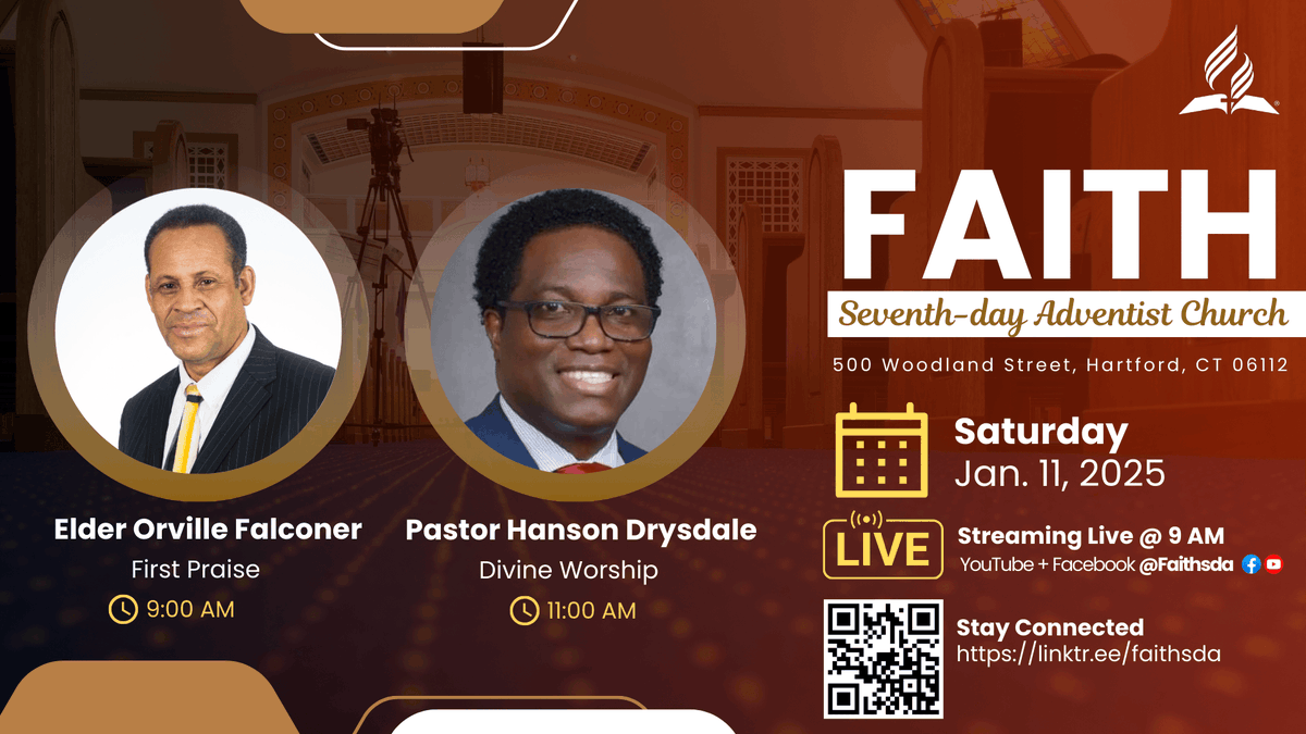 faith_sda's tweet photo. Sabbath Flow - 1.11.25  

9 AM - First Praise 
10 AM - Sabbath School 
11 AM - Divine Worship  
5:00 PM - AY | Community Conversation - Immigration, Deportation &amp; You 

Stay connected by visiting https://t.co/kd3x8wCOdL 

#HappySabbath https://t.co/Uw2JzfrYrx