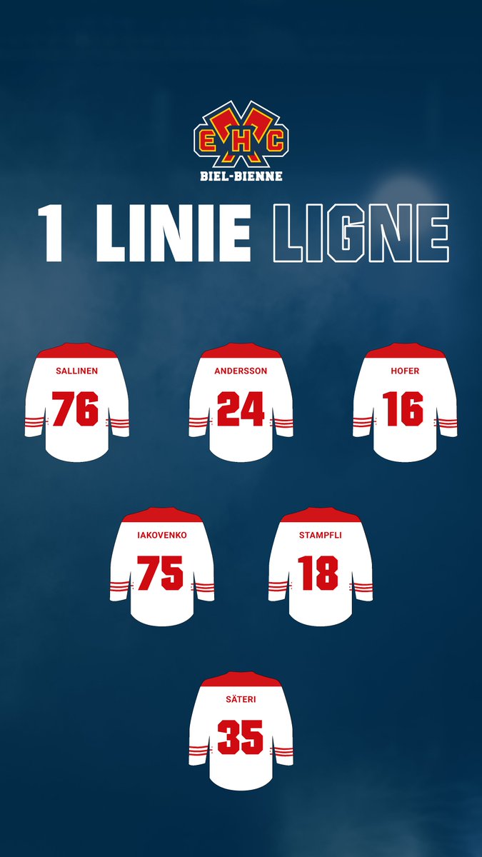 ehcbiel's tweet photo. Voici le lineup pour dans une heure ! 💪
#EHCBHCAP https://t.co/s4wiC3oHAP