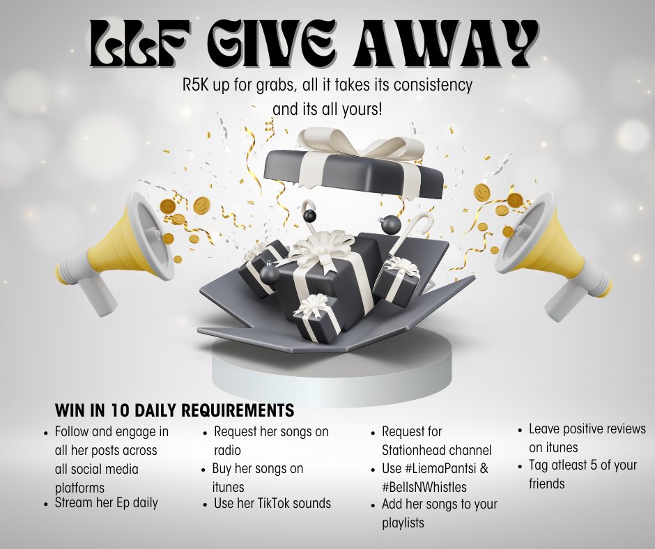 Hey yall, we're back!🌟
Compliments of the new year, family!❤️You know we always bring exciting news! This is your chance to celebrate Liema’s music, show your support and WIN a share of the R5,000 cash prize!🎉
Start Date: 12 January
End Date: 29 February

Challenge Ts&amp;Cs below: