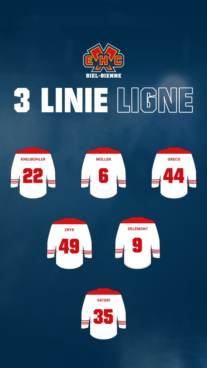 ehcbiel's tweet photo. Voici le lineup pour dans une heure ! 💪
#EHCBHCAP https://t.co/s4wiC3oHAP