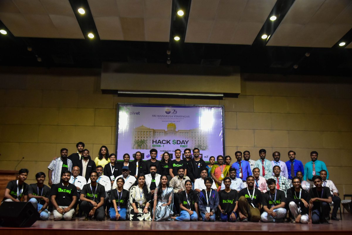 Celebrating the Success of HACK $DAY Pondy Edition 1! :rocket:
We’re proud to have supported this incredible 48-hour hackathon at SMVEC, powered by the visionary 0xHacking.com platform.
#learn #hack #BUILD